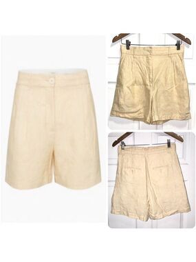 Aritzia Wilfred Chariot Linen Chambray Wheat Short High-waisted Pleated Size 4